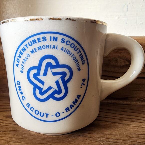 VTG Boy Scouts Mug Cup BSA Buffalo Memorial Auditorium GNFC Scout O Rama 1974 - Picture 1 of 7